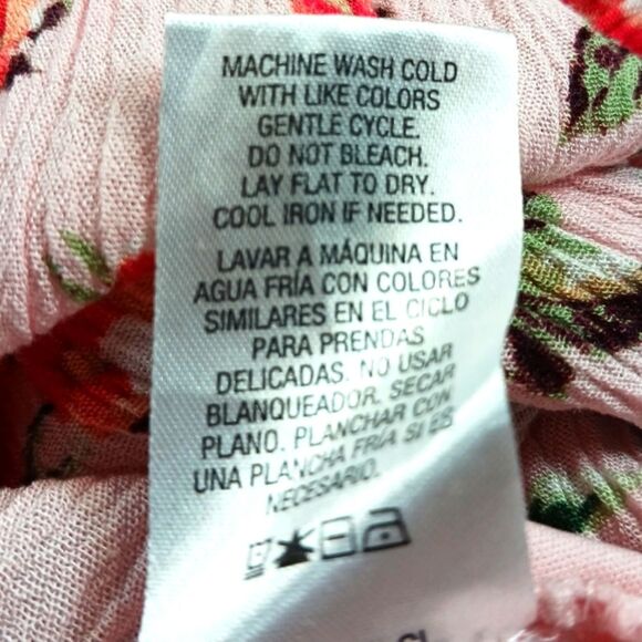 Bongo Floral Romper Smock Neckline+Waist 2 Pocket 100% Rayon Women's Large. Pink - Picture 5 of 11